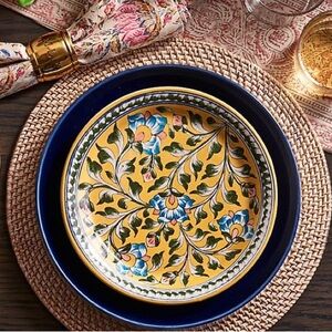 New Pottery Barn Ava Floral Salad Plate Set, S/4, Yellow
